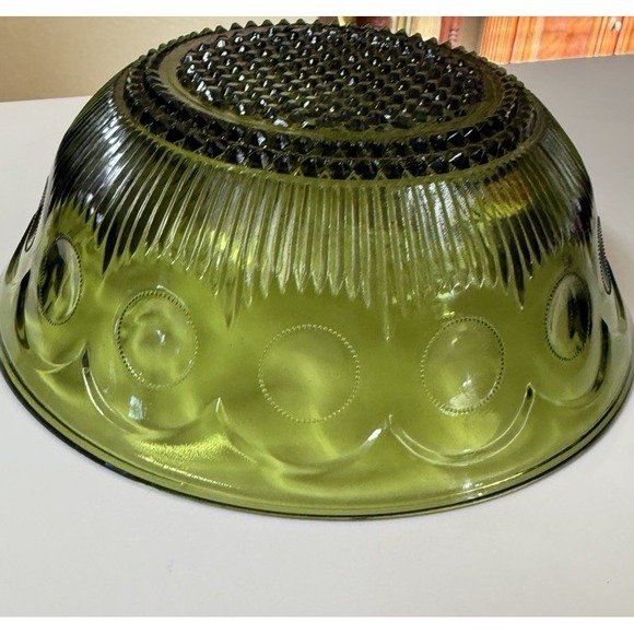 Vintage Green Glass Bartlett Collins Manhattan Bullseye Serving Bowl Dish 8.5x3 - Picture 4 of 11